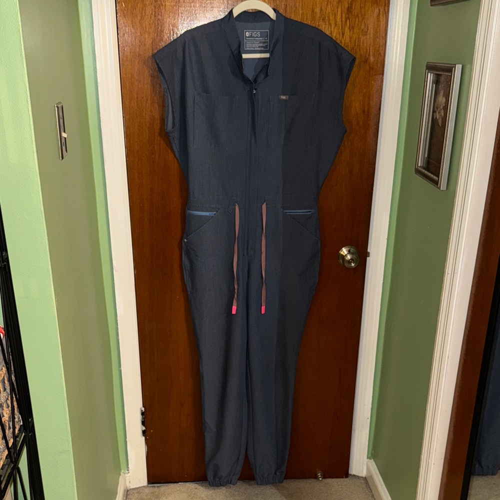 Figs Rafaela Scrub Jumpsuit in Heather Blue